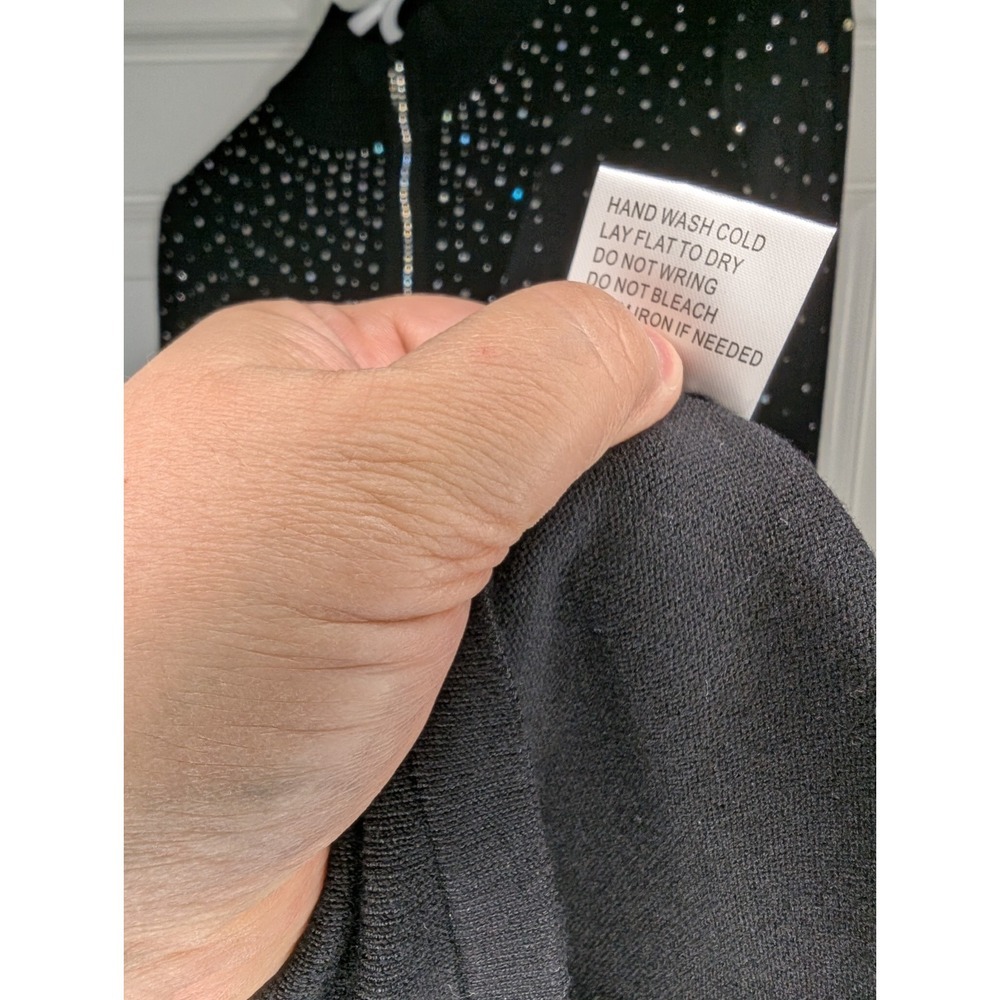 Fontana Cardigan Sweater Women's Size Medium Black Rhinestone Studded Zip Up NEW - Picture 8 of 8